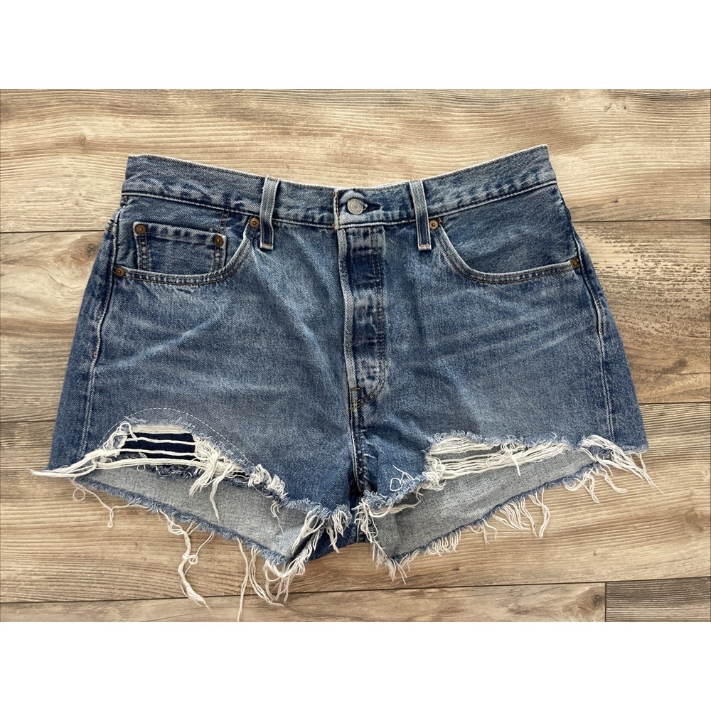 Levi's 501 Women's Blue Denim Cut Off Shorts Size 34 Button Fly High Rise